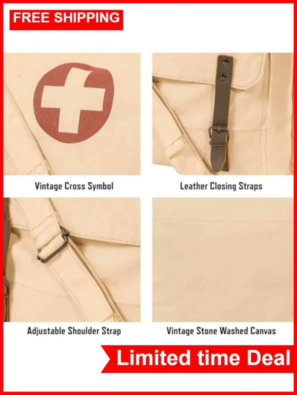 Vintage Canvas Messenger Bag Crossbody EDC Storage 14oz Cotton